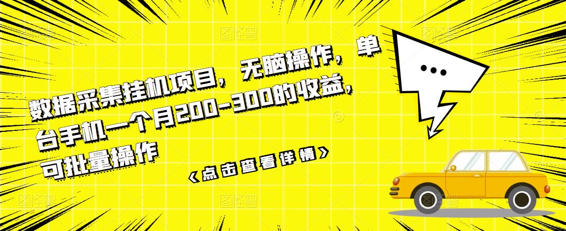 数据采集挂机项目，无脑操作，单台手机一个月200-300的收益，可批量操作-第一资源库