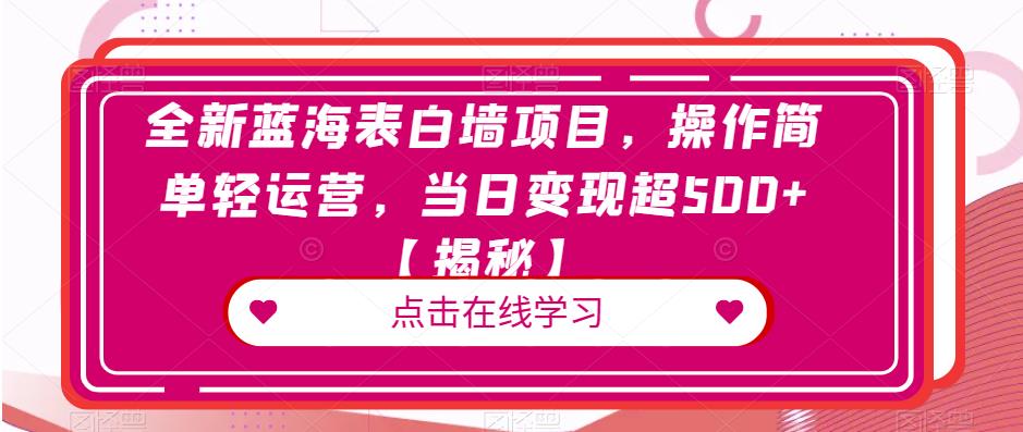 全新蓝海表白墙项目，操作简单轻运营，当日变现超500+【揭秘】-第一资源库